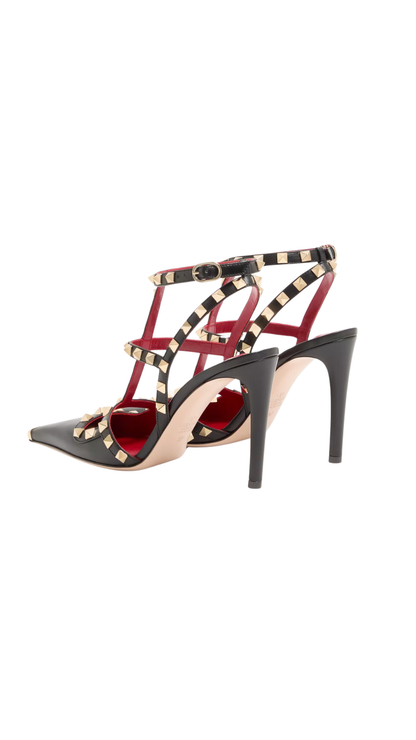 Rockstud Leather Ankle-Strap Pumps in Black