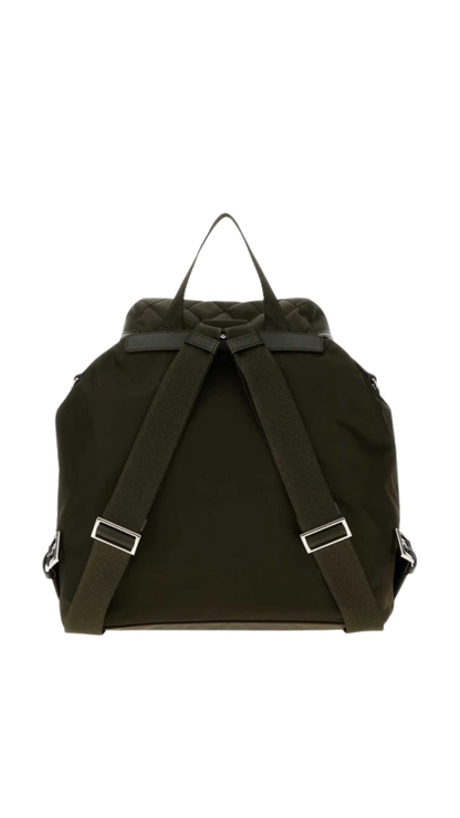 Medium Quilted Re-Nylon Backpack with Saffiano Leather Trim in Forest