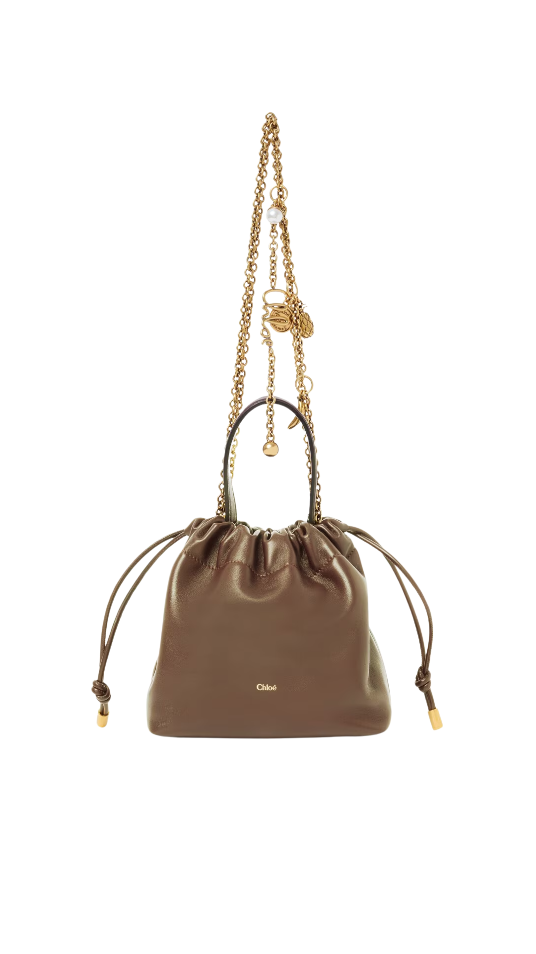 Mini Chloé Icons Shoulder Bag with Chain in Smoked Brown Soft Leather