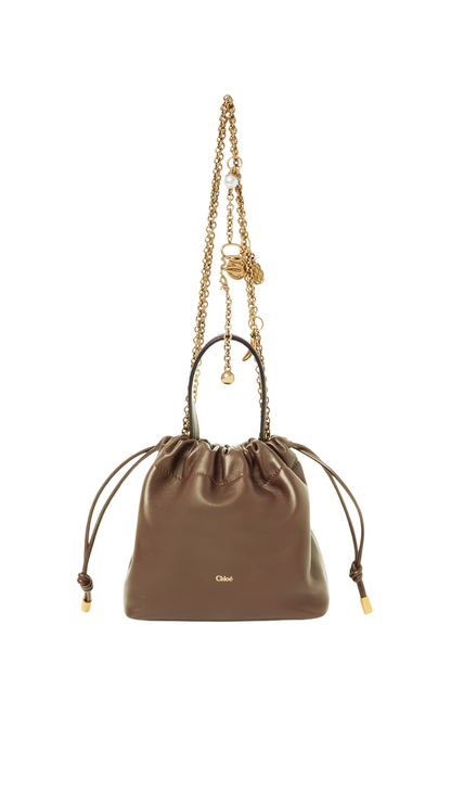 Mini Chloé Icons Shoulder Bag with Chain in Smoked Brown Soft Leather