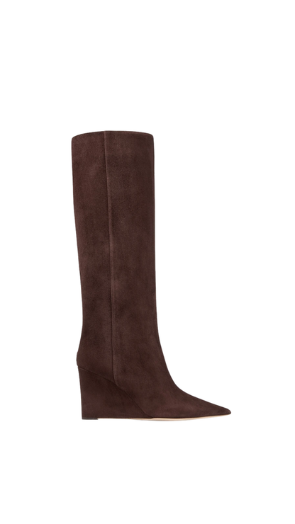 Blake Knee Boot 85 in Chocolate Suede Knee-High Boots with Wedge Heel
