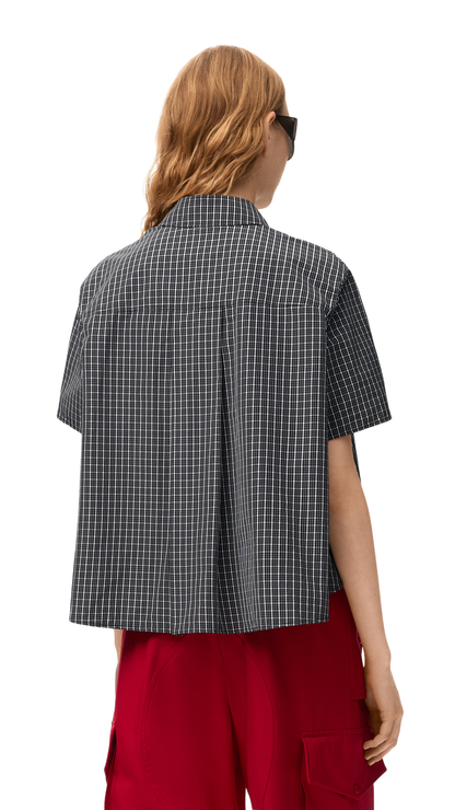 Short Sleeve Trapeze Shirt in Black/White Technical Cotton