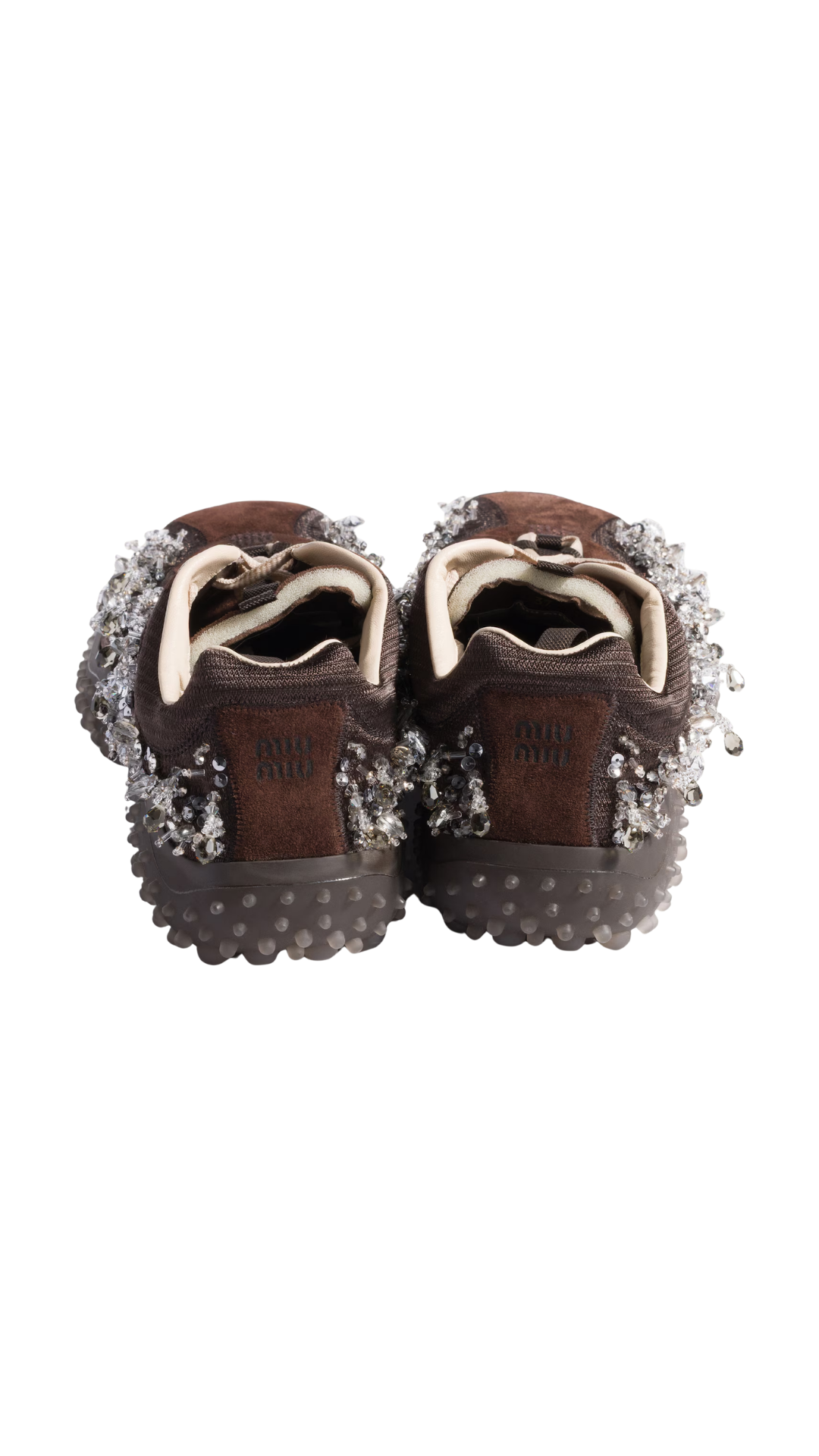 Bubble Embroidered Technical Fabric and Suede Sneakers in Dark Brown