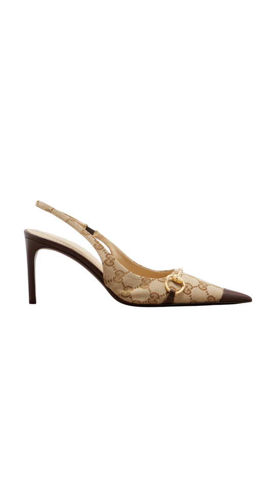 Donna Slingback Pump in Sand and Dark Brown GG Canvas