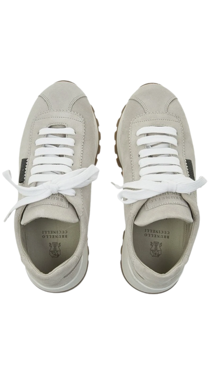 Suede Runners with Shiny Tab in Beige