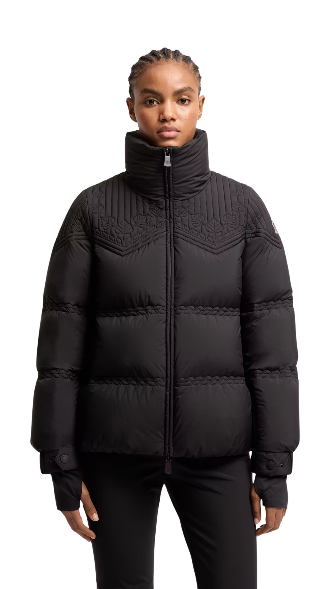 Anglins Leaf Embroidered Hooded Insulated Ski Jacket in Black