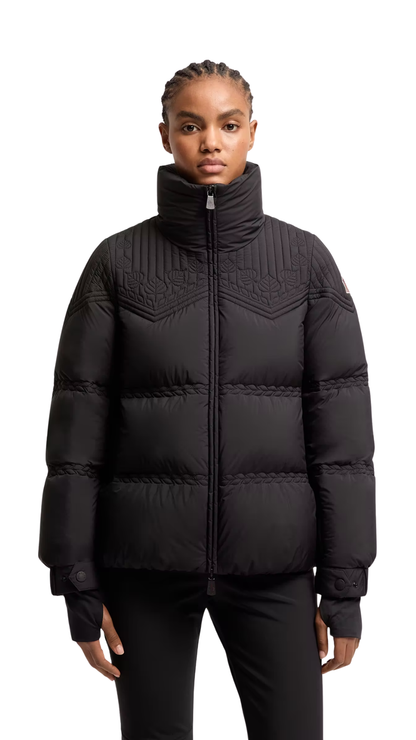 Anglins Leaf Embroidered Hooded Insulated Ski Jacket in Black