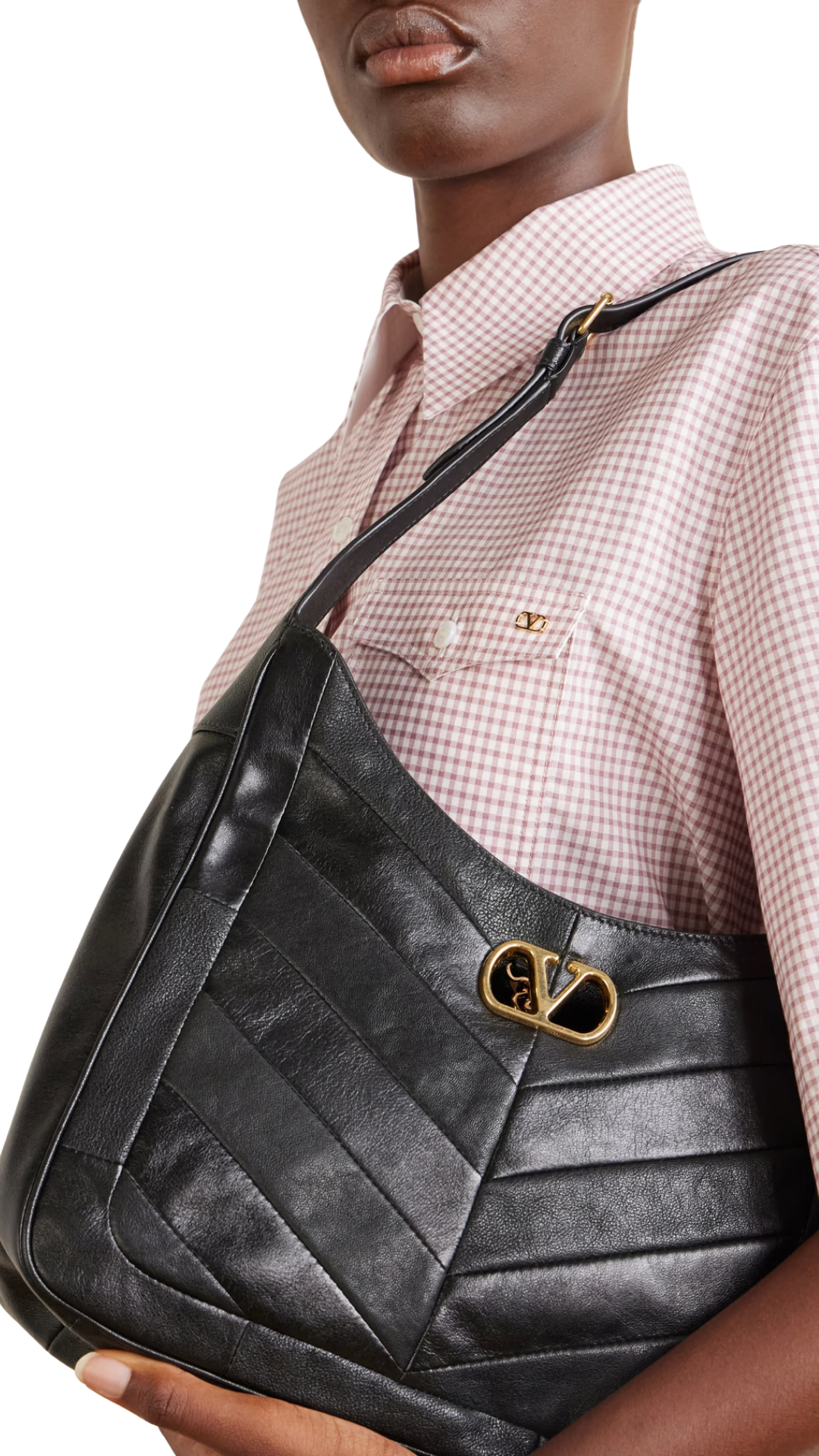 VLogo Signature Shoulder Bag in Black Leather