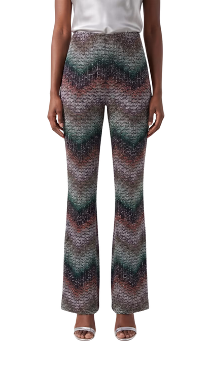 Multi-Technique Mixed Viscose Lamé Flared Trousers in Multicoloured