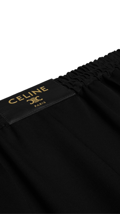 Pull-On Trousers in Black Wool Twill