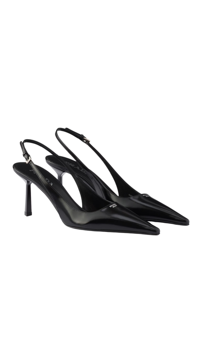 Brushed Leather Slingback Pumps in Black