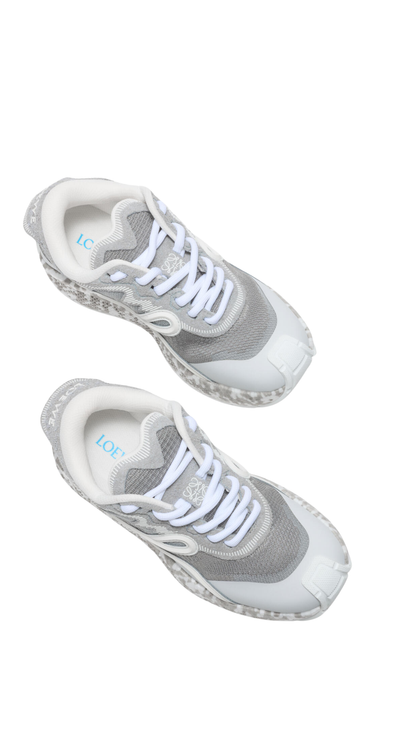 Pogo Sneaker in Technical Knit and Suede in Light Grey/White/White