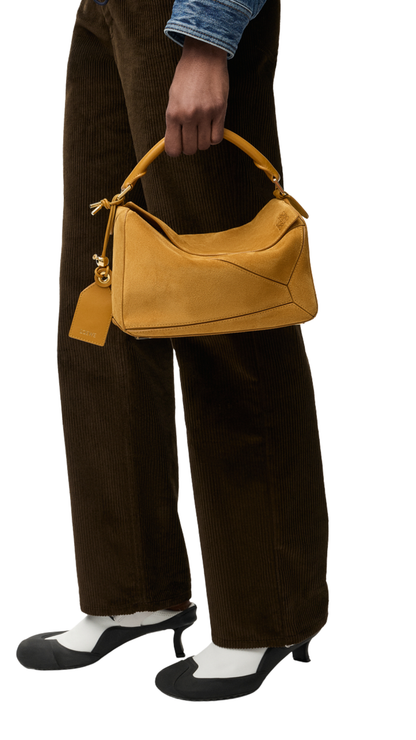 Small Featherlight Puzzle Bag in Ochre Suede