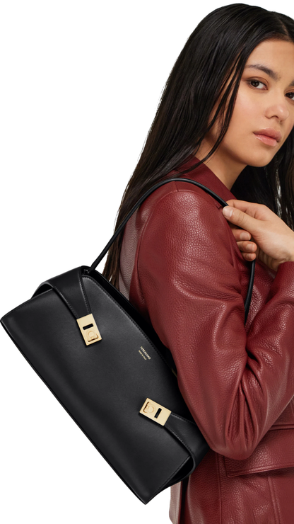 Hug East-West Shoulder Bag in Black/Burgundy