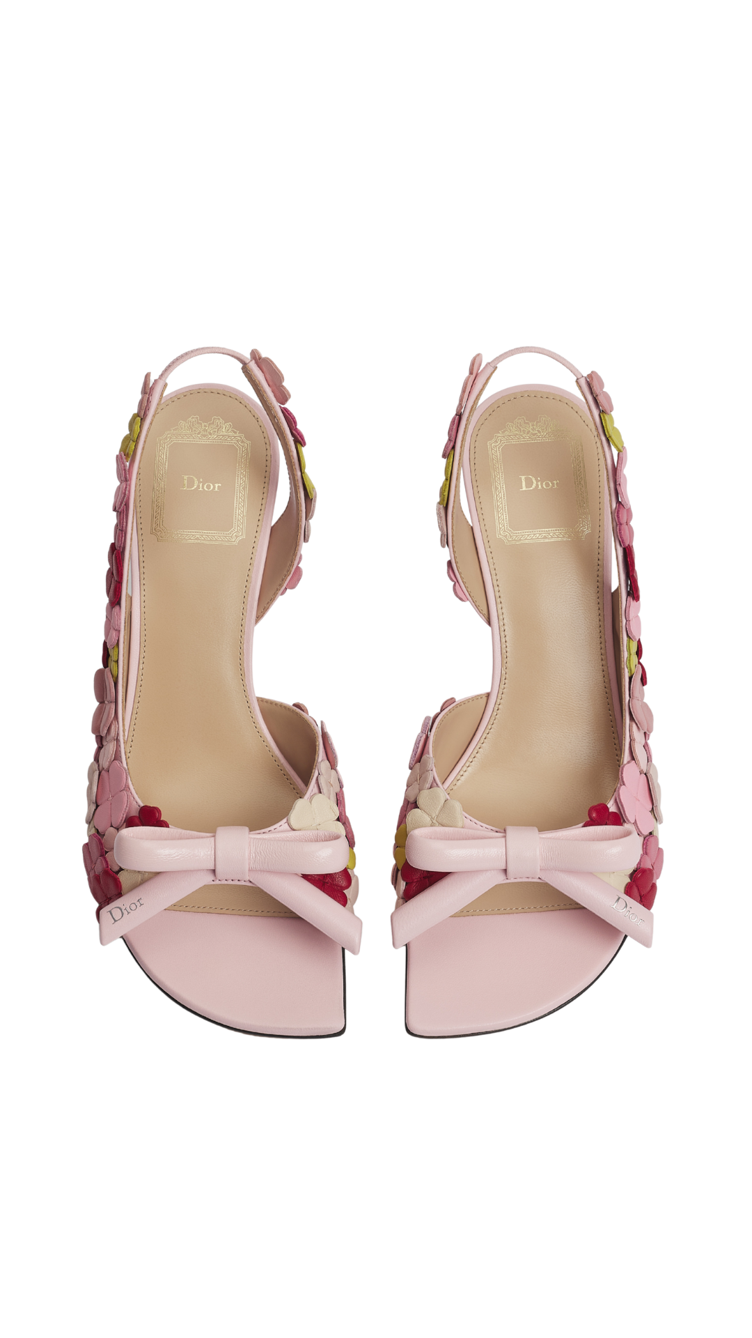 Bow Heeled Slingback Sandal Pink Fairytale Dior Clover Allover Embroidered Lambskin