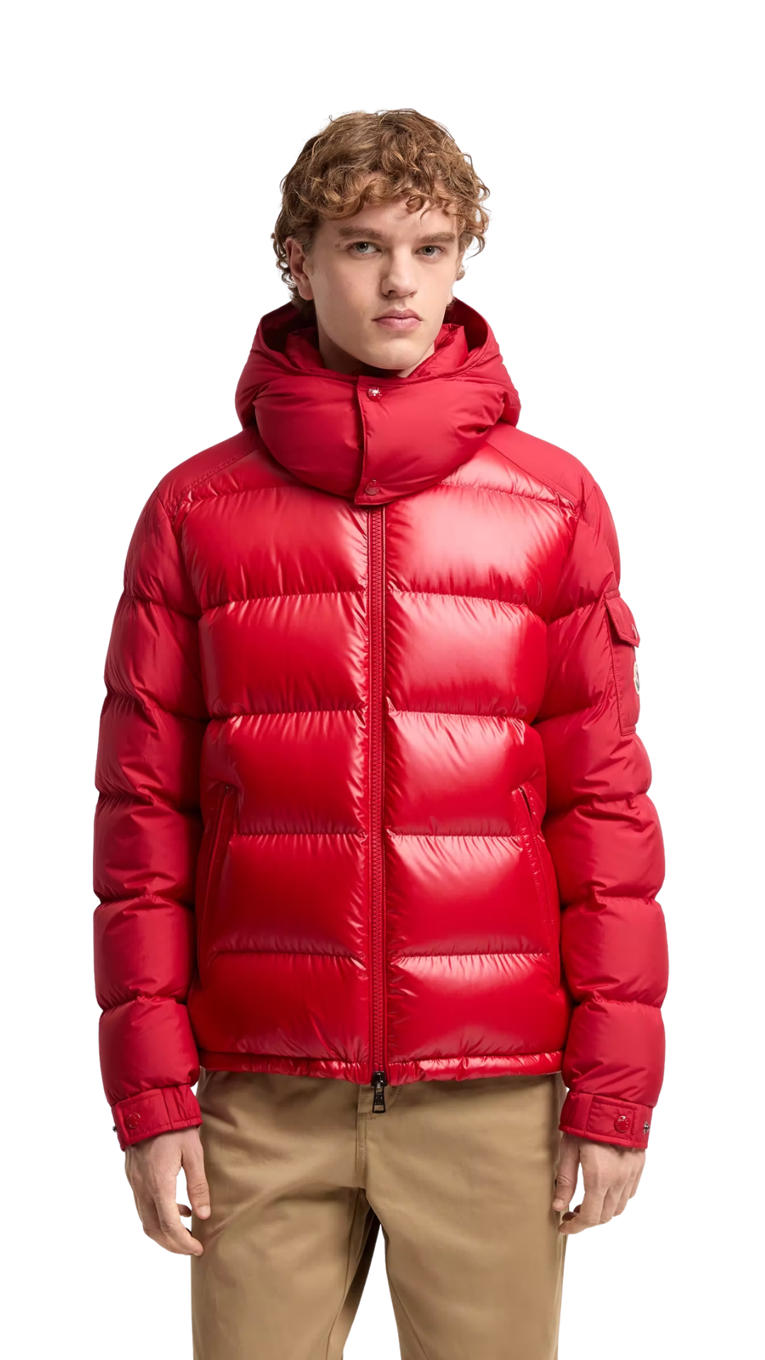 Moncler Maya Hooded Short Down Jacket in Red