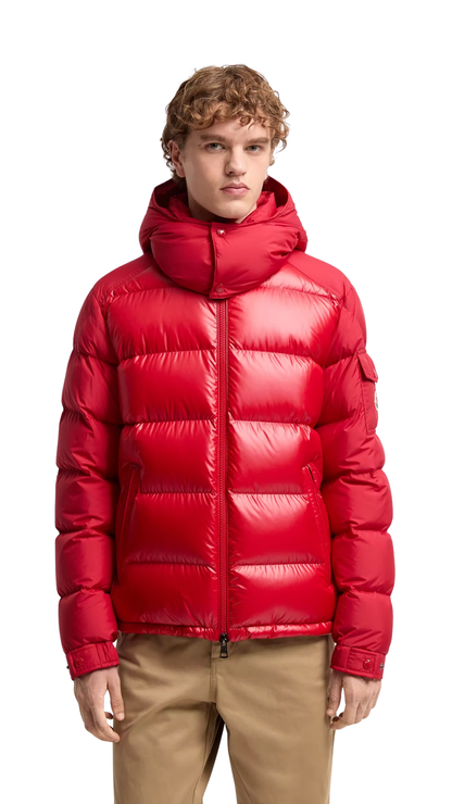 Moncler Maya Hooded Short Down Jacket in Red