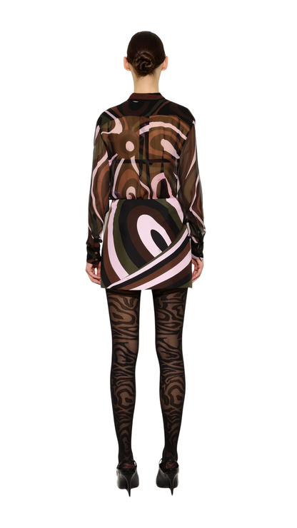 Iride Print Silk Skirt in Khaki and Pink