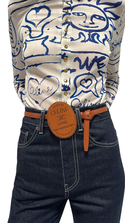 Maison Celine Belt 13mm Covered in Tan/Black Smooth Calfskin