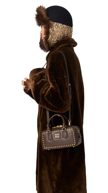Arcadie Studded Leather Bag in Mahoghany