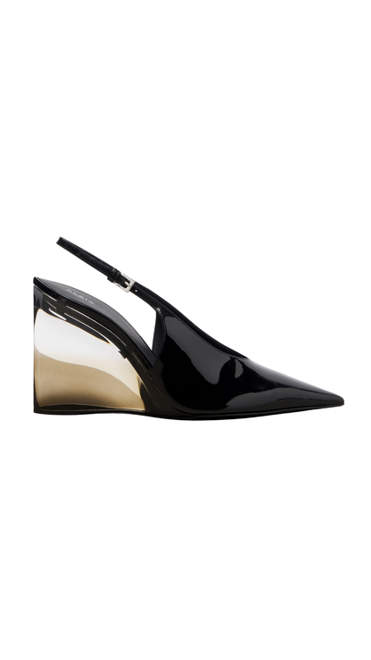 Invisible Patent Leather Wedge Pumps in Black