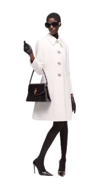 Wool Natté Coat with Double G Button in White