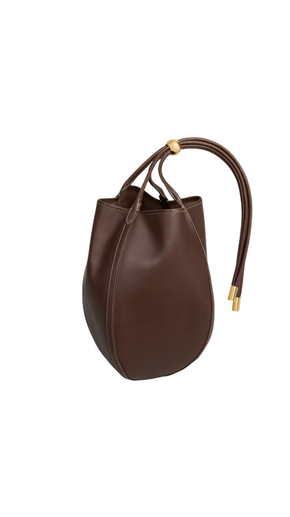 Small Drop Bucket in Chocolate Supple Smooth Calfskin