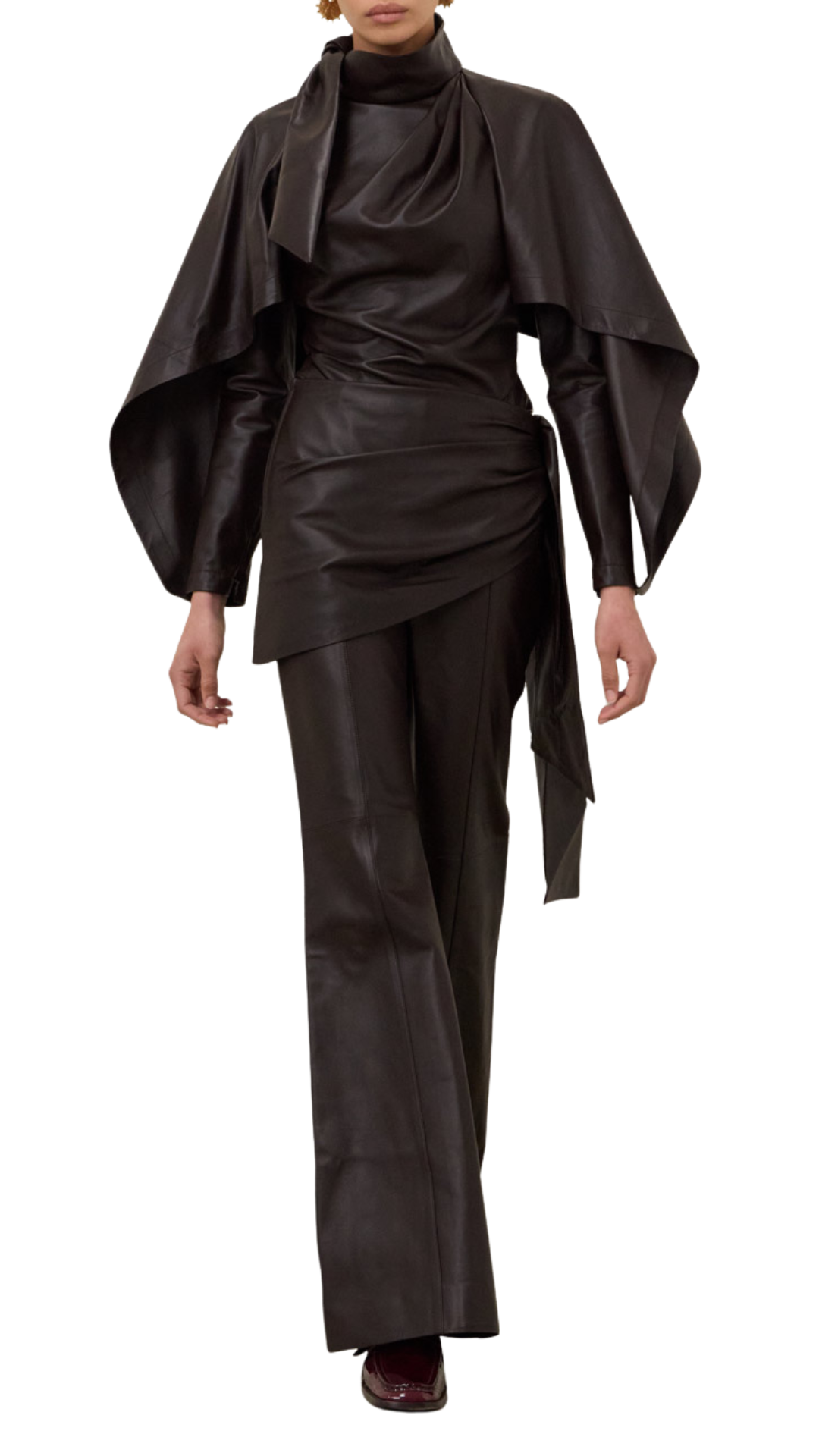 Valiant Draped Leather Flare in Chocolate