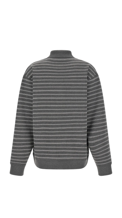 Striped Collared Sweatshirt in Gray/White