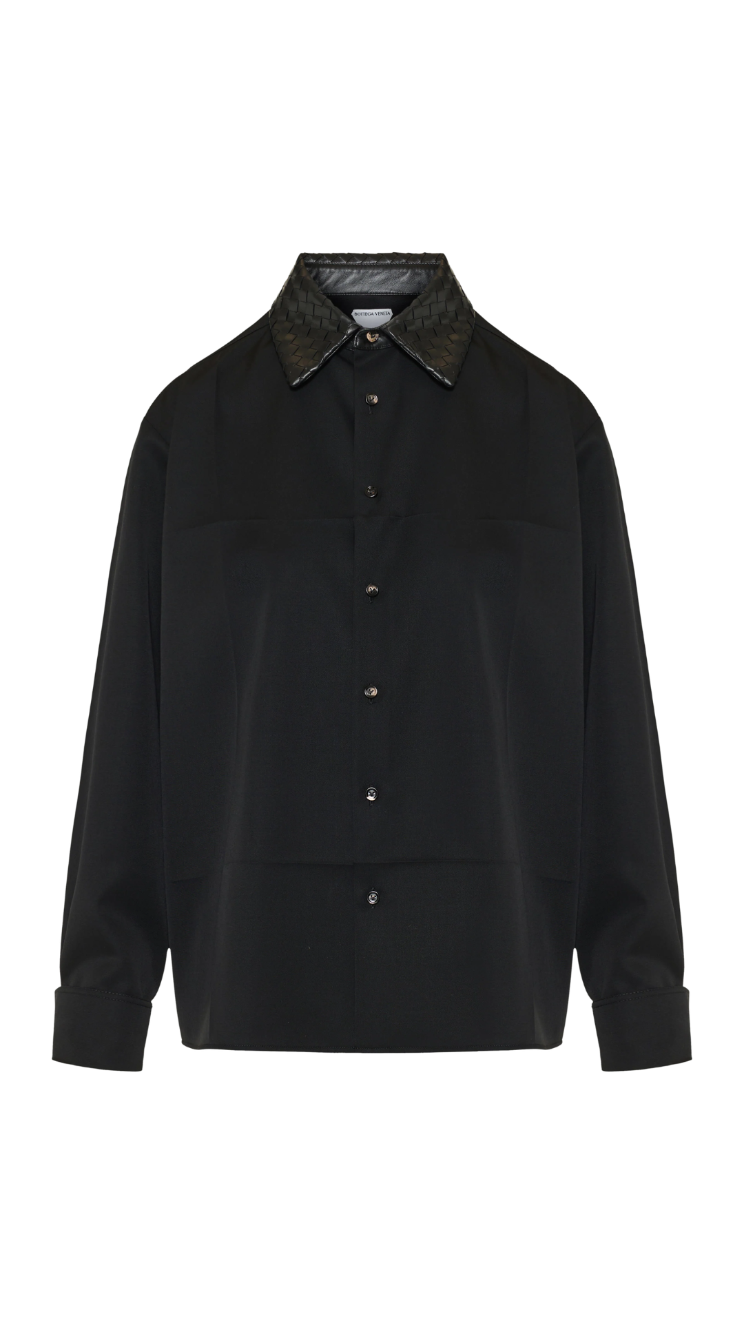 Leather-Collar Shirt in Black