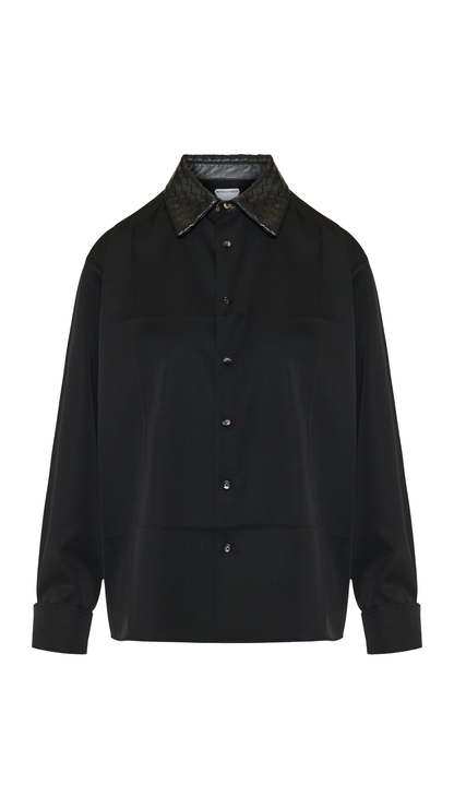 Leather-Collar Shirt in Black