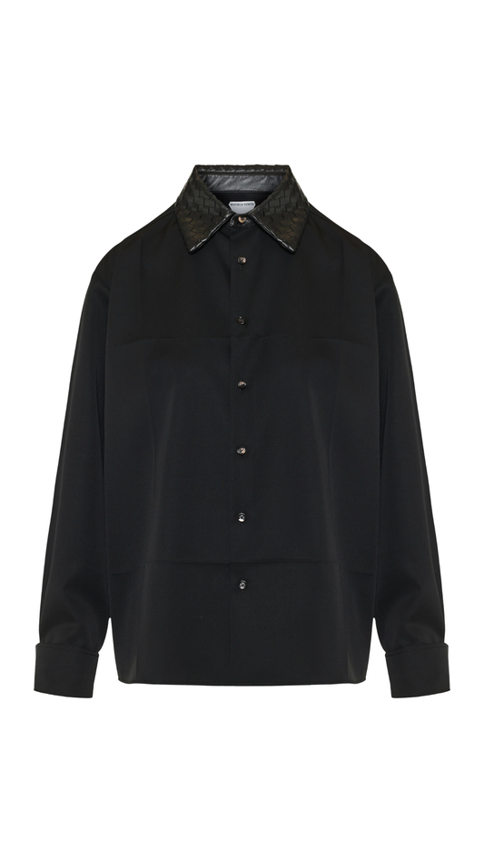 Leather-Collar Shirt in Black