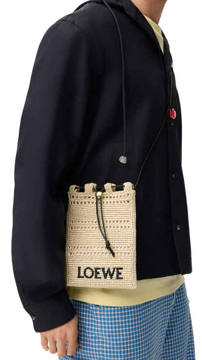 Drawstring Pocket in Natural/Black Raffia