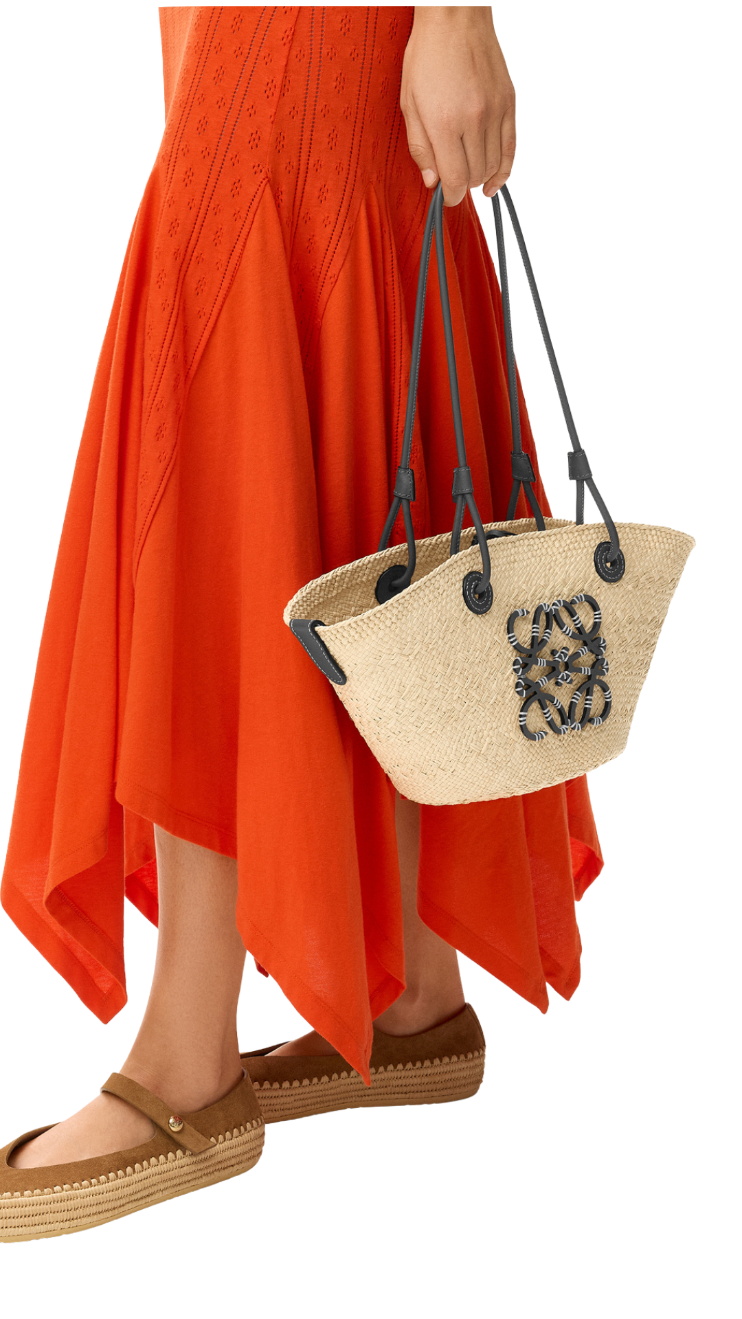 Small Anagram Basket Bag in Iraca Palm and Calfskin