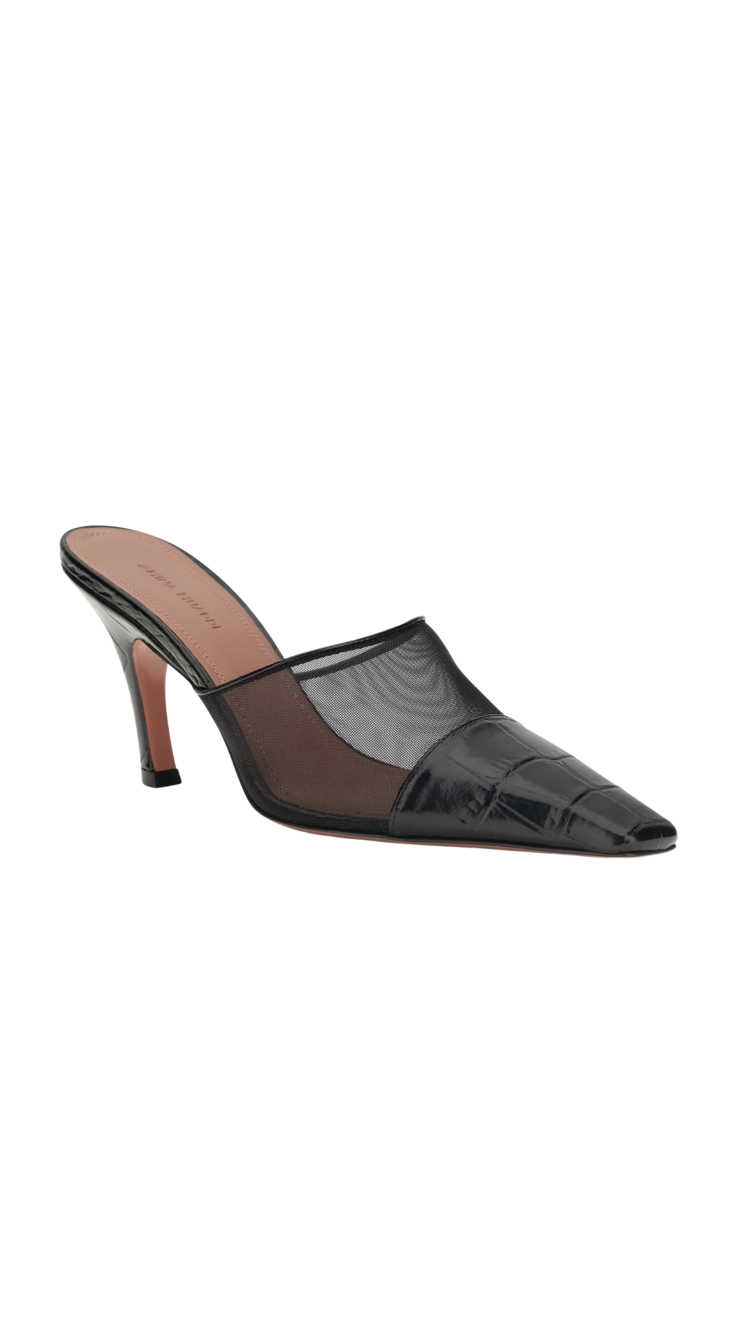 Jamie Mesh Mule 80 Black Tulle And Brown Printed Croc