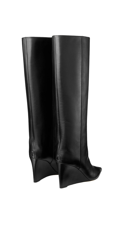 Blake Knee Boot 85 in Black Smooth Leather Knee-High Boots with Wedge Heel