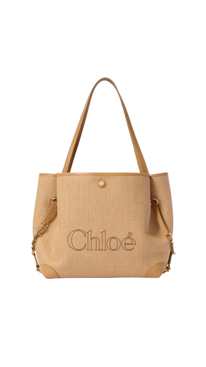 Clover Double Carry Bag in Raffia-Effect Fibers in Bleached Brown