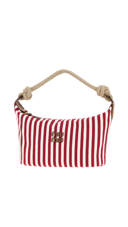 Cotton and Leather Pouch in Red/White