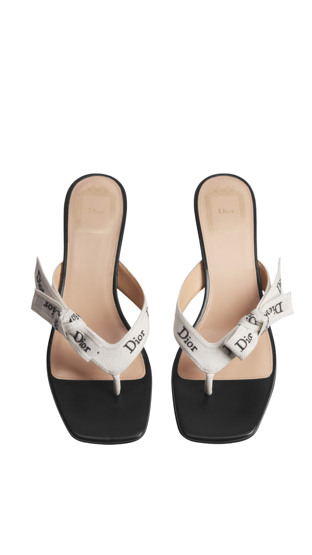 J'Adior Heeled Thong Sandal White Embroidered Cotton and Black Lambskin