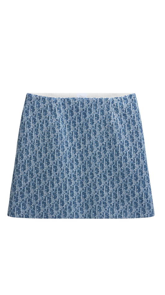 Dioriviera Flared Miniskirt Blue Spongy Dior Oblique Double-Faced Cotton-Blend Tweed