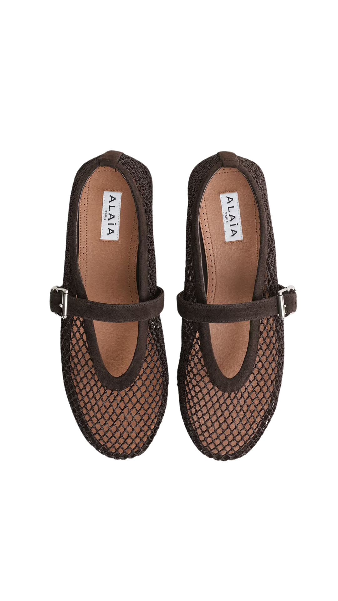 Ballet Flats in Dark Brown Fishnet and Suede