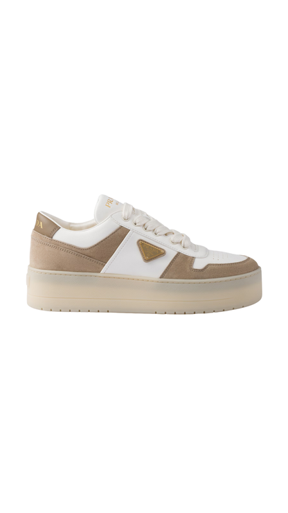 Downtown Bold Nappa Leather and Suede Sneakers in Desert Beige