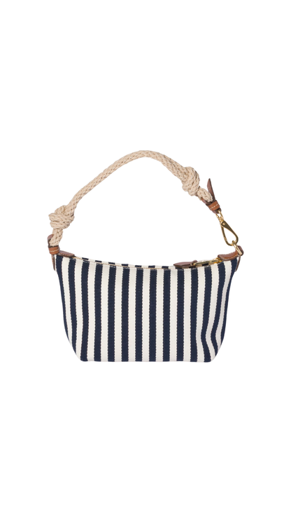 Cotton and Leather Pouch in Blue/Cognac