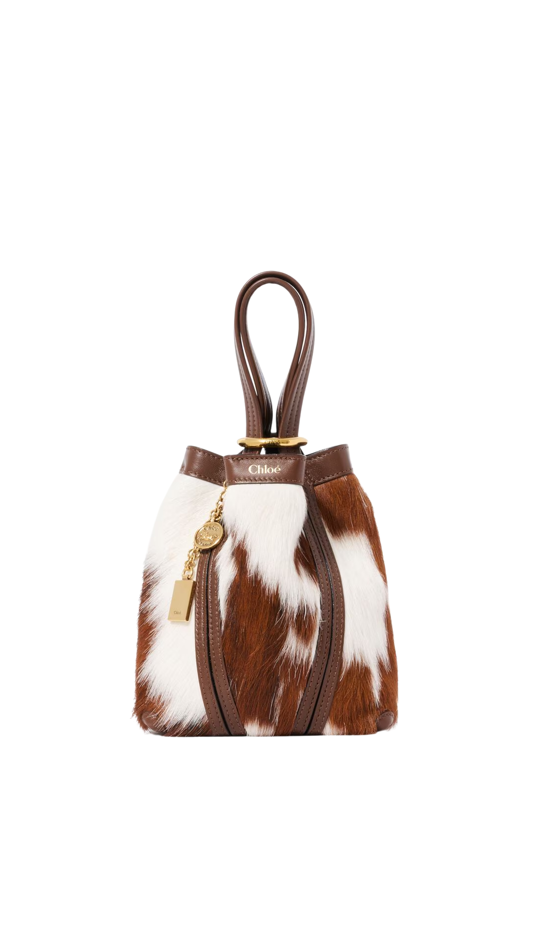 Small Chloé Spin Tote Bag in Chocolate Hair-on Leather