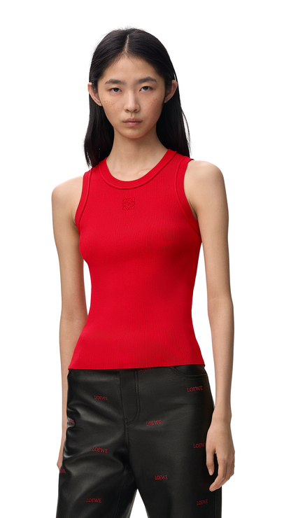 Anagram Tank Top in Red Stretch Viscose