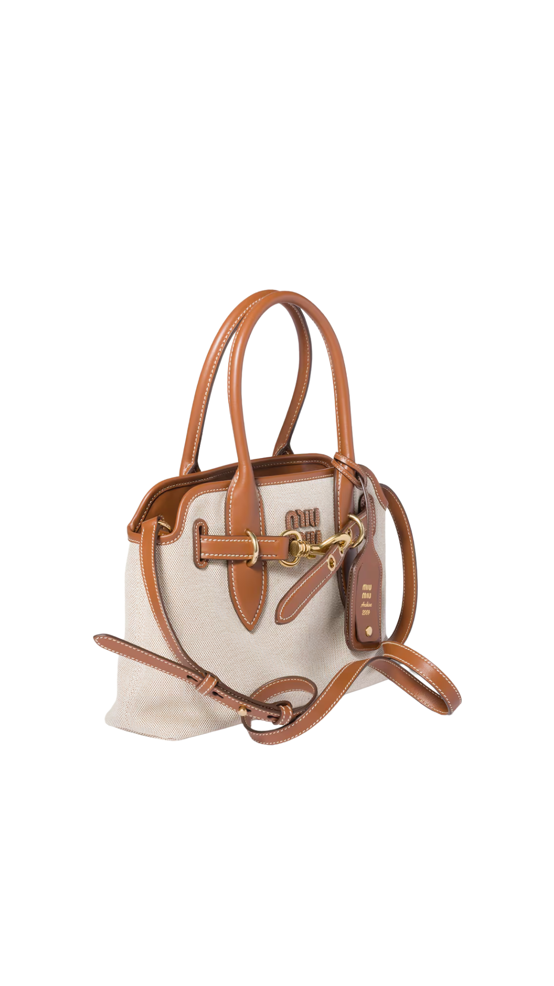 Aventure Canvas and Leather Bag in Beige/Brandy