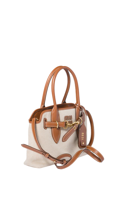 Aventure Canvas and Leather Bag in Beige/Brandy
