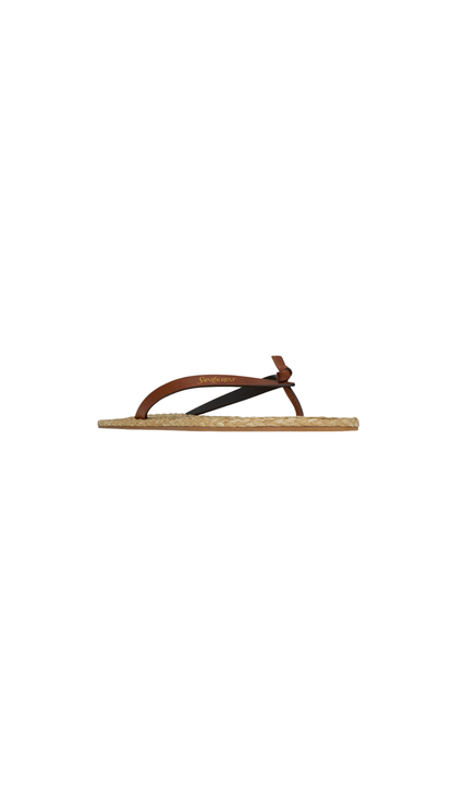 Pool Flip-Flops in Smooth Leather and Raffia