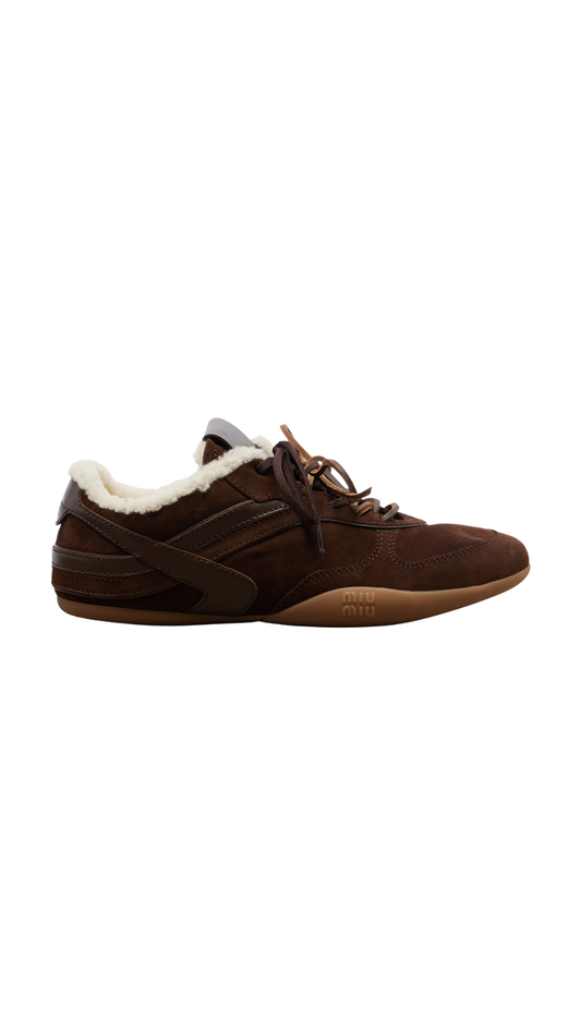 Gymnasium Leather-Trimmed Suede Sneakers in Brown