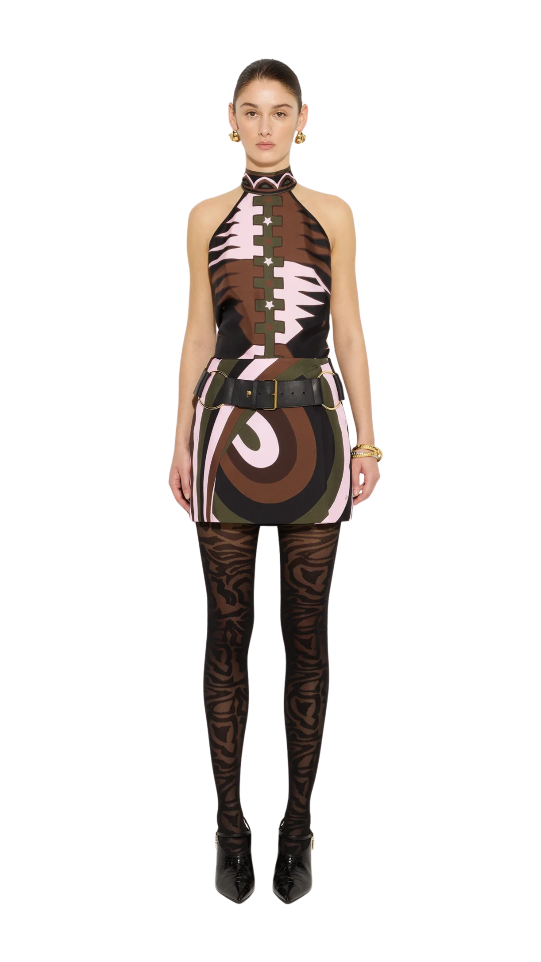 Valdimontone Print Halter Top in Khaki and Pink